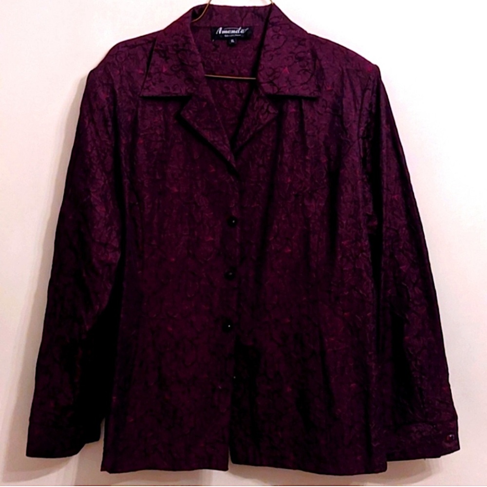 💐Burgundy Long Sleeve Dressy Top, Amanda Collection, XL - Picture 4 of 10